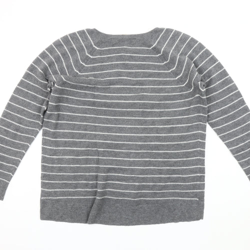 GAP Women's Grey Striped V-Neck Pullover Jumper M