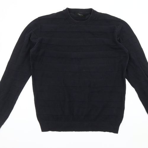 Troy Men's Black Crew Neck Pullover Jumper Size L
