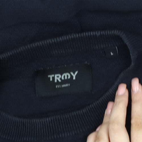 Troy Men's Black Crew Neck Pullover Jumper Size L