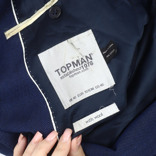Topman Men's Blue Blazer, Size 40 Regular Fit