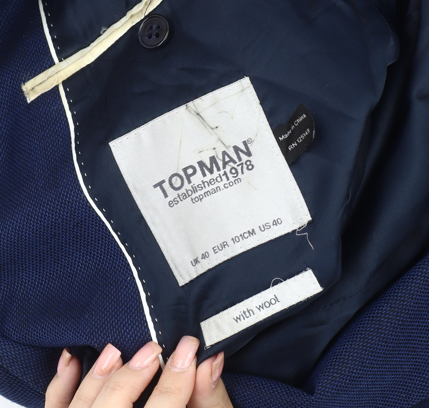 Topman Men's Blue Blazer, Size 40 Regular Fit