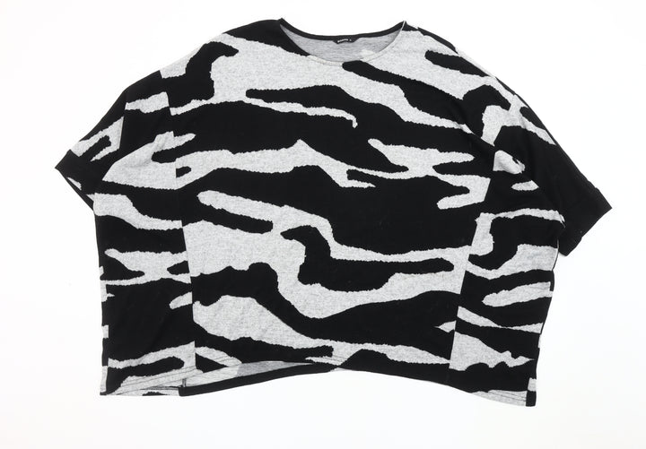 Roman Women's Black Grey Animal Print Knit Jumper Size 16