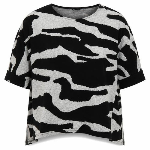 Roman Women's Black Grey Animal Print Knit Jumper Size 16