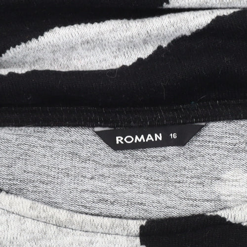 Roman Women's Black Grey Animal Print Knit Jumper Size 16