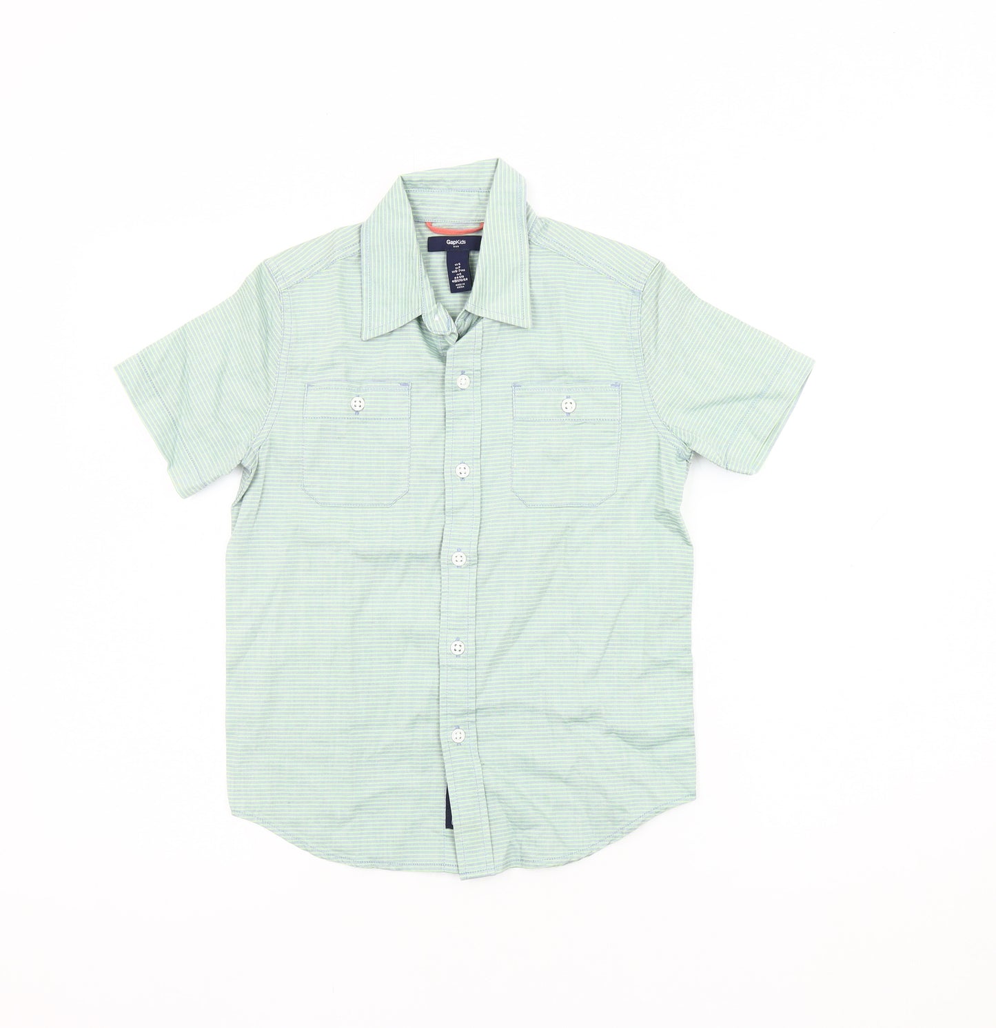 Gap Kids Boys Green Striped Button-Up Shirt 6-7 Years