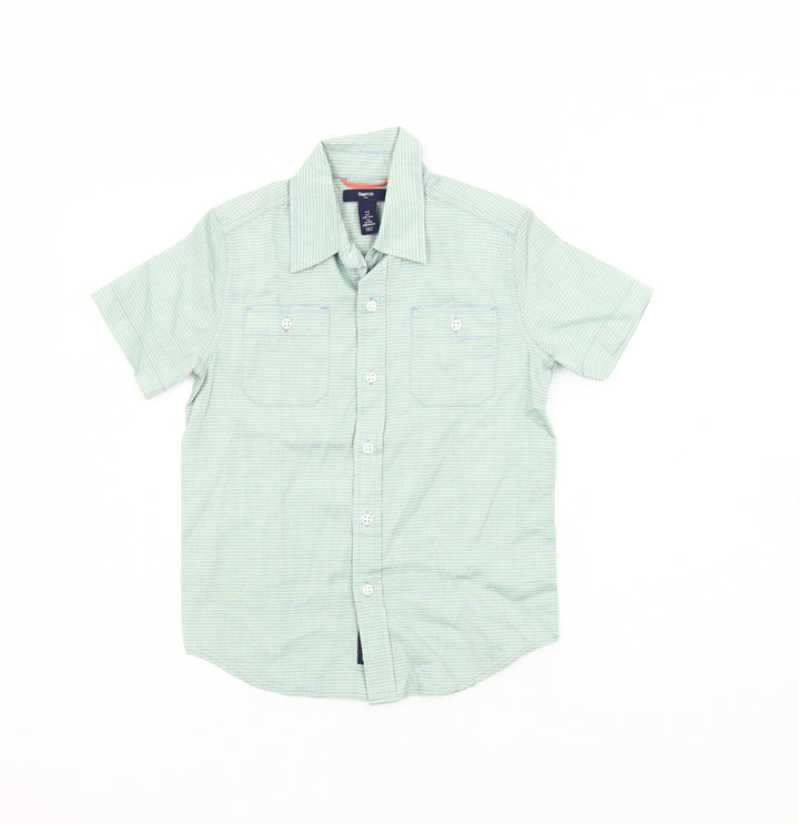 Gap Kids Boys Green Striped Button-Up Shirt 6-7 Years