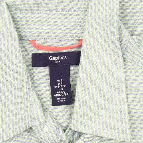 Gap Kids Boys Green Striped Button-Up Shirt 6-7 Years