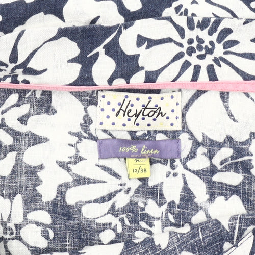 Heyton Women's Blue Floral Linen Blouse Size 12