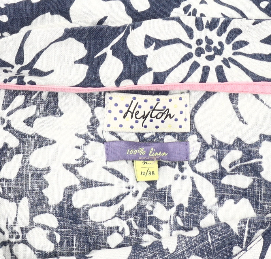 Heyton Women's Blue Floral Linen Blouse Size 12