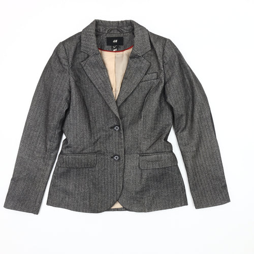H&M Women Grey Blazer, Size 6, Business Herringbone