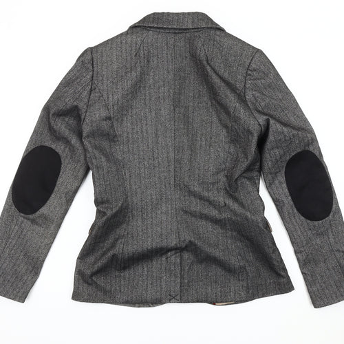 H&M Women Grey Blazer, Size 6, Business Herringbone