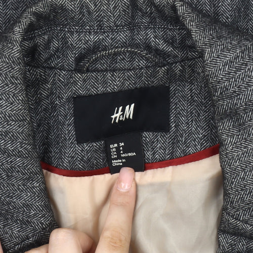 H&M Women Grey Blazer, Size 6, Business Herringbone