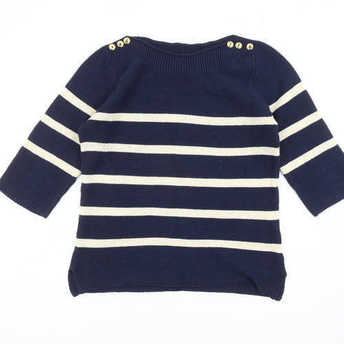 Artigiano Women's Blue Striped 3/4 Sleeve Jumper