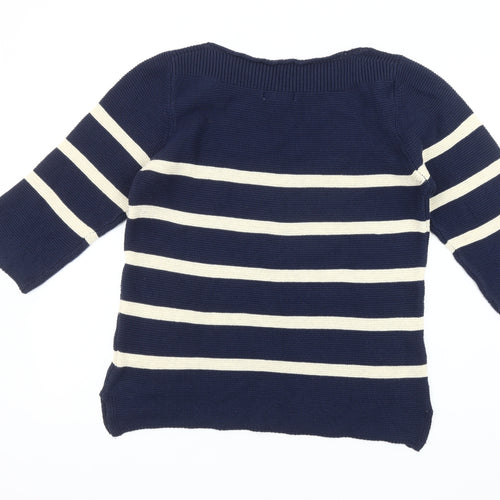 Artigiano Women's Blue Striped 3/4 Sleeve Jumper