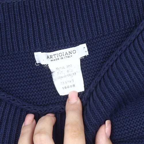 Artigiano Women's Blue Striped 3/4 Sleeve Jumper