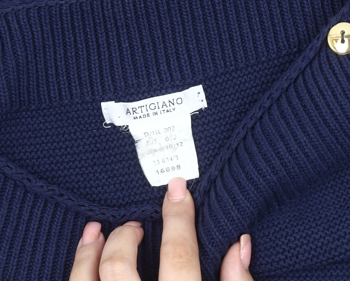 Artigiano Women's Blue Striped 3/4 Sleeve Jumper