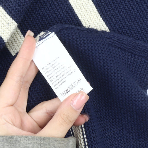 Artigiano Women's Blue Striped 3/4 Sleeve Jumper