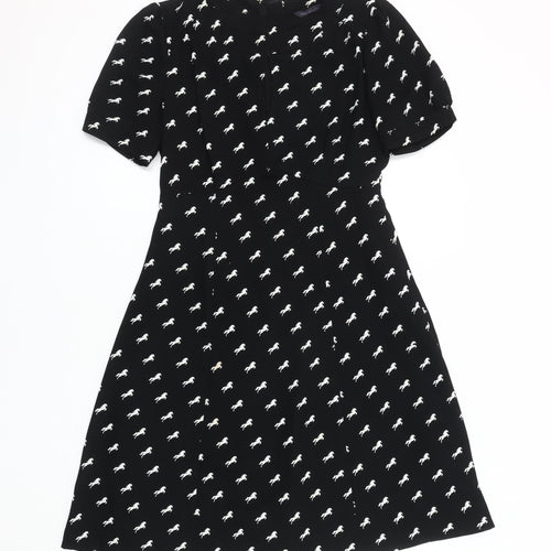 Marks and Spencer Black Animal Print Dress, Size 8, Round Neck