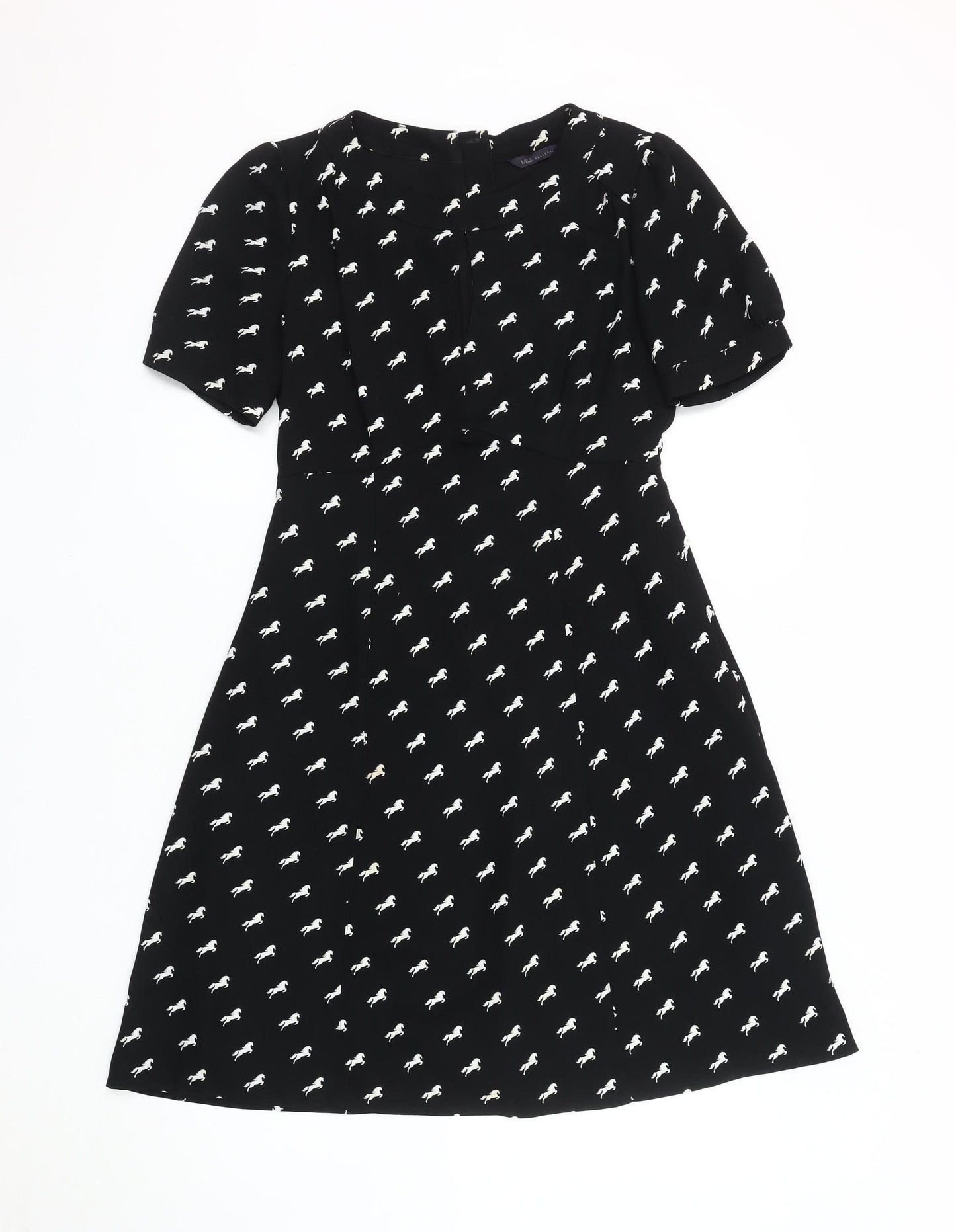Marks and Spencer Black Animal Print Dress, Size 8, Round Neck