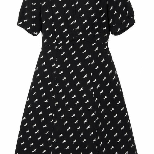 Marks and Spencer Black Animal Print Dress, Size 8, Round Neck