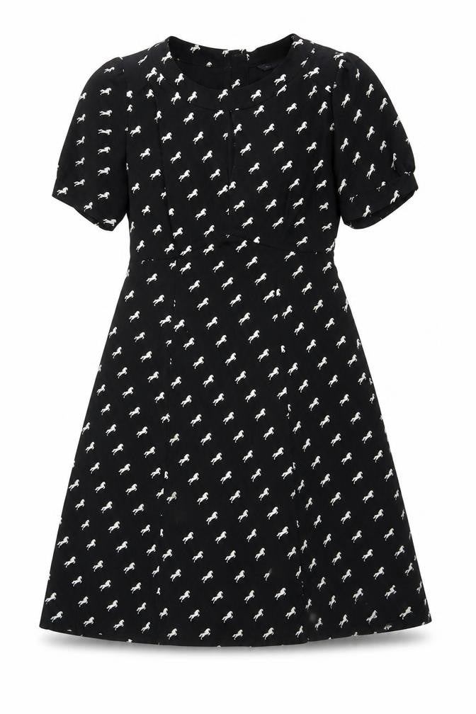 Marks and Spencer Black Animal Print Dress, Size 8, Round Neck