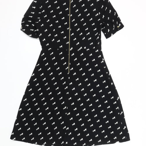 Marks and Spencer Black Animal Print Dress, Size 8, Round Neck