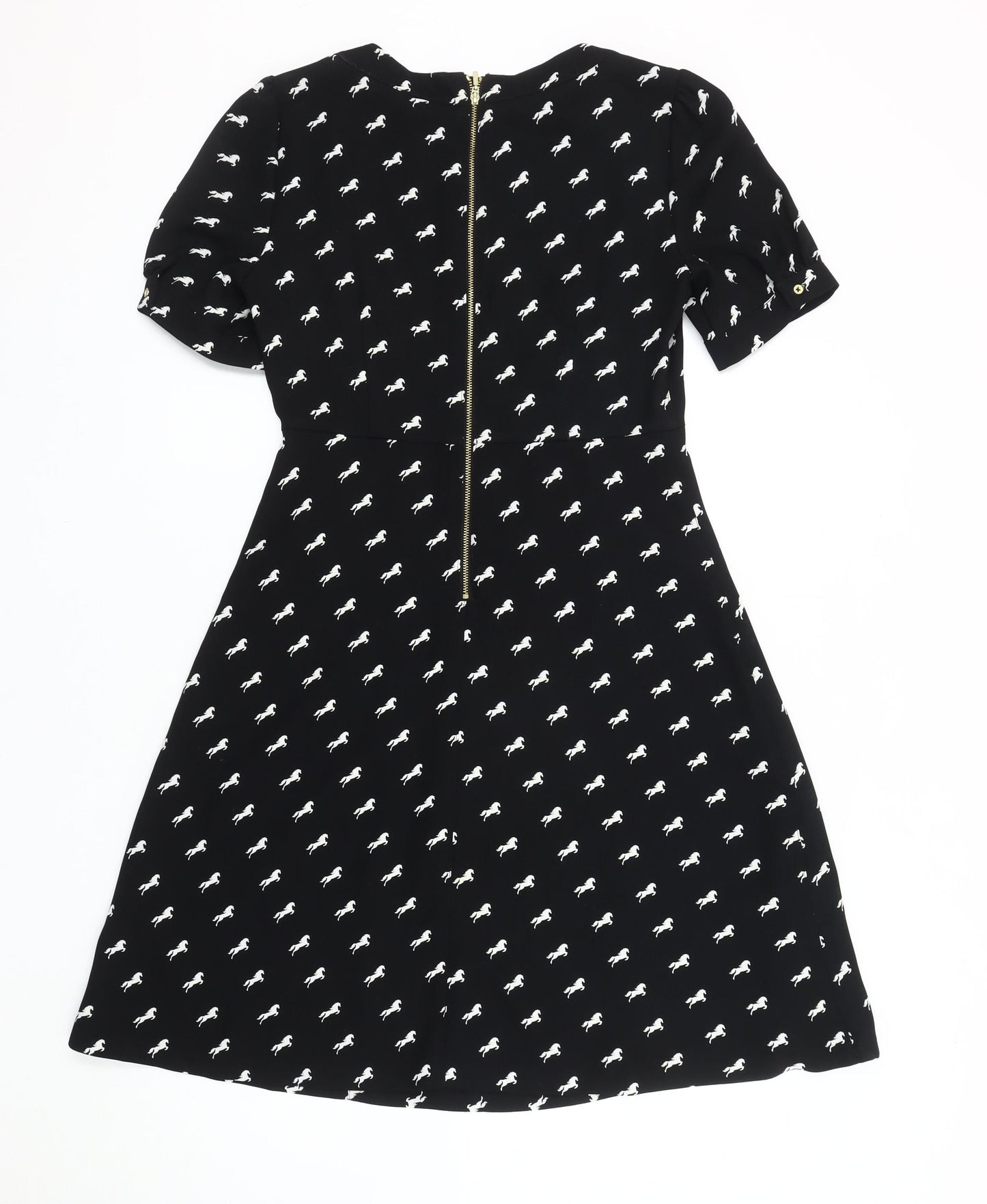 Marks and Spencer Black Animal Print Dress, Size 8, Round Neck