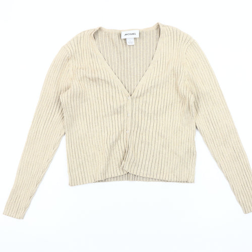 Monki Women's Beige Cardigan Size L V-Neck Button Knit
