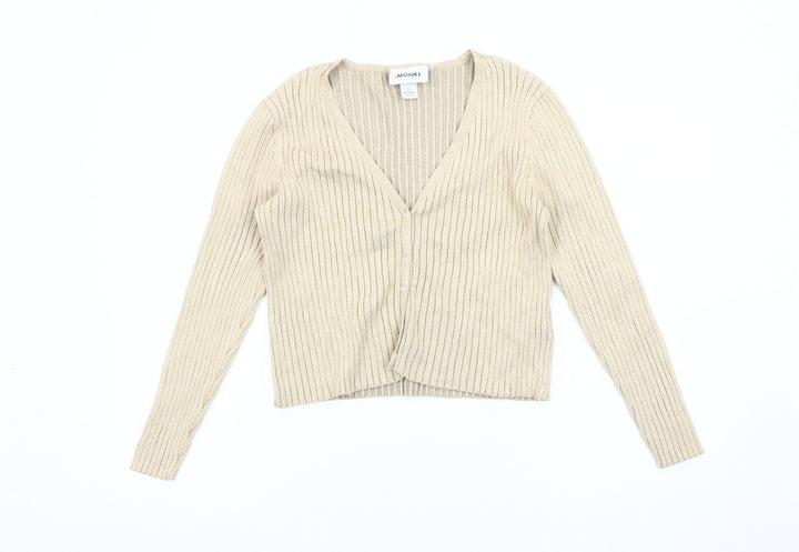 Monki Women's Beige Cardigan Size L V-Neck Button Knit