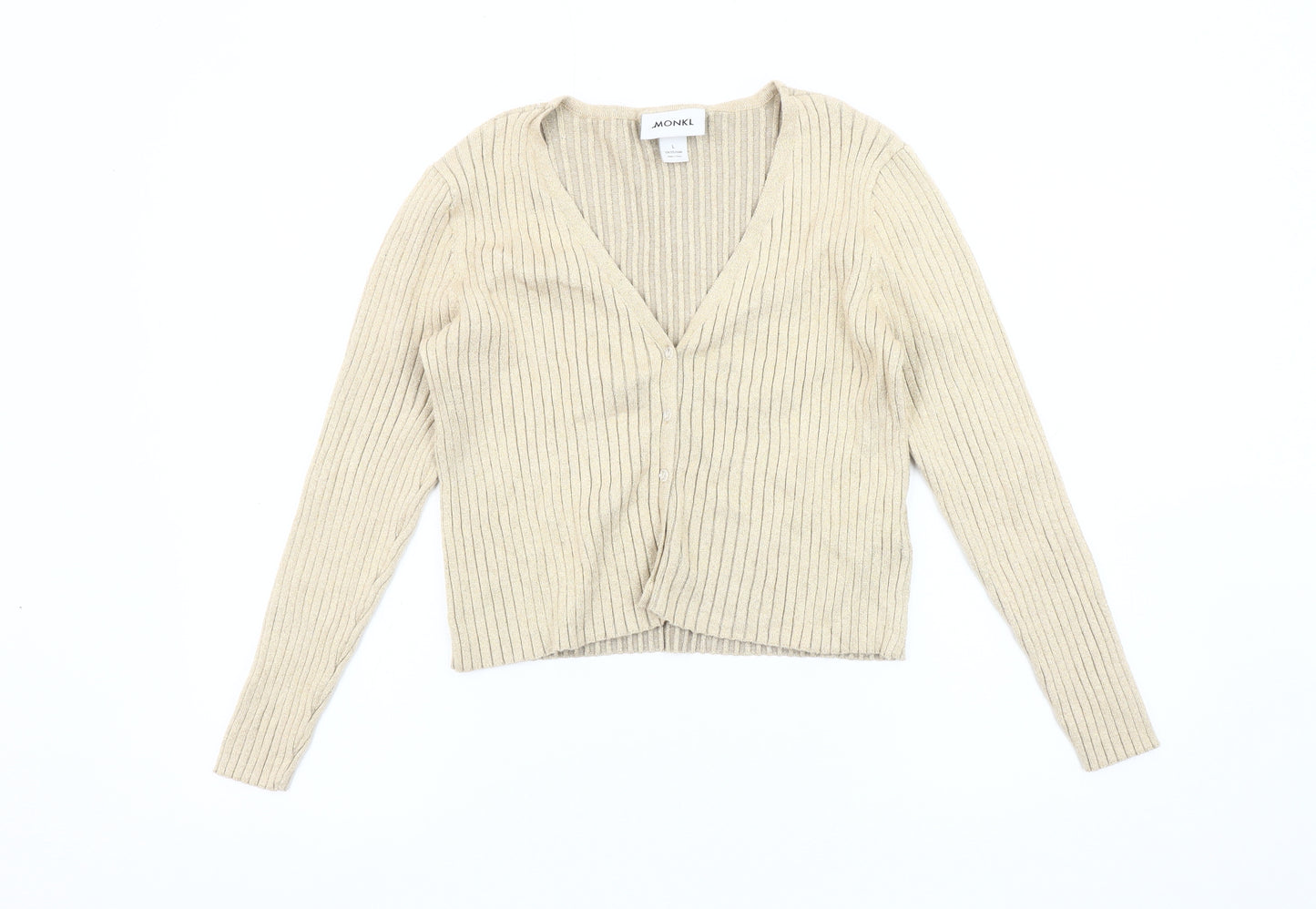 Monki Women's Beige Cardigan Size L V-Neck Button Knit