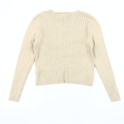 Monki Women's Beige Cardigan Size L V-Neck Button Knit
