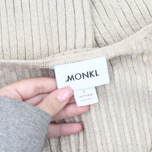 Monki Women's Beige Cardigan Size L V-Neck Button Knit