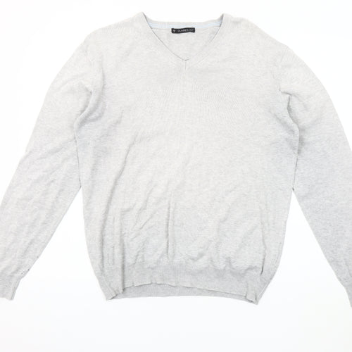 Dunnes Men's Grey M V-Neck Cotton Pullover Jumper