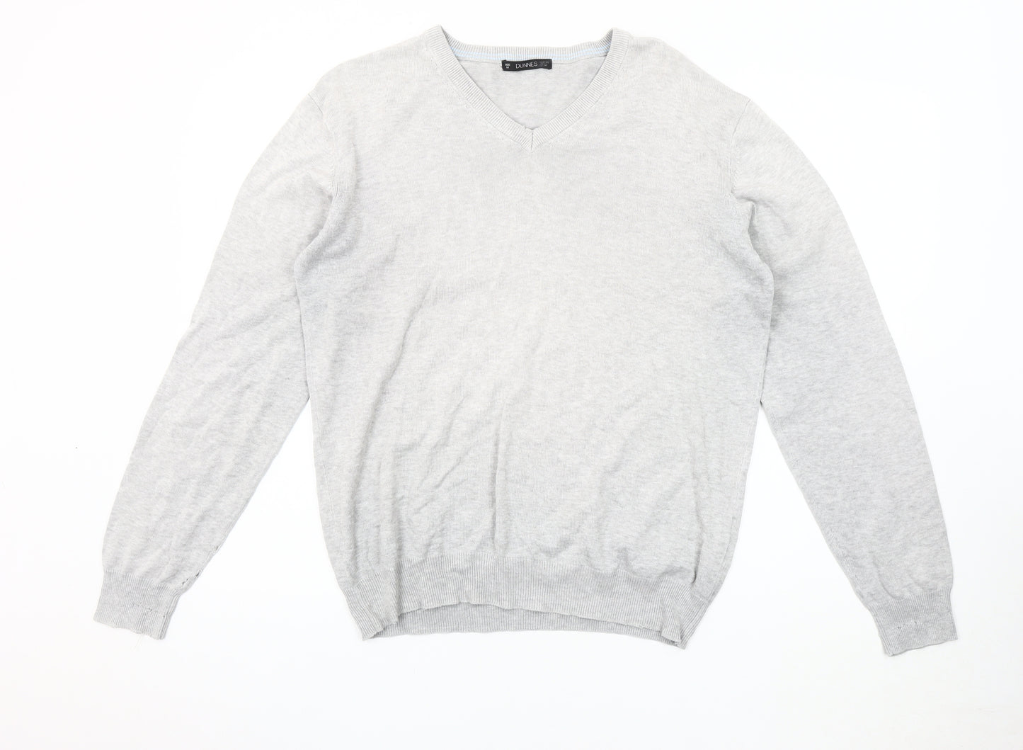 Dunnes Men's Grey M V-Neck Cotton Pullover Jumper
