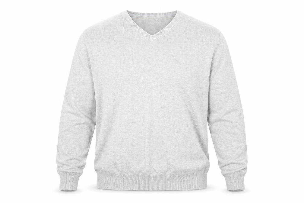 Front view of Dunnes Men's Grey M V-Neck Cotton jumper