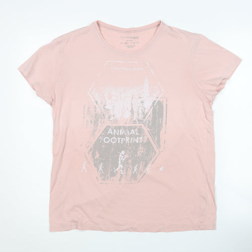 Calvin Klein Women's Pink T-Shirt, M, Crew Neck