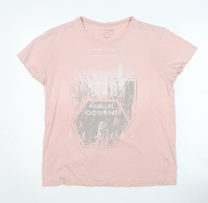 Calvin Klein Women's Pink T-Shirt, M, Crew Neck