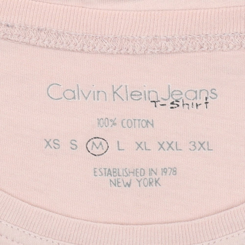 Calvin Klein Women's Pink T-Shirt, M, Crew Neck