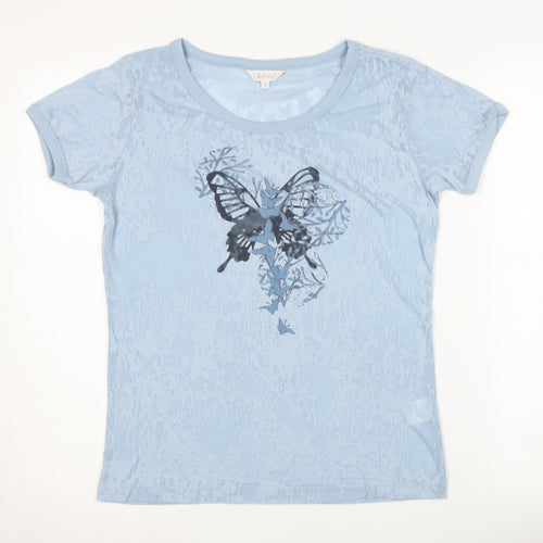 Lakeland Women's Blue T-Shirt - Butterfly Design, Size 16