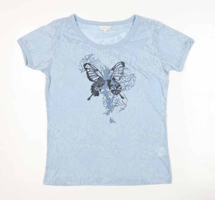 Lakeland Women's Blue T-Shirt - Butterfly Design, Size 16