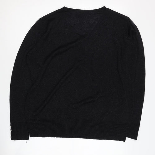 EWM Women's Black Henley Jumper L V-Neck Long Sleeve