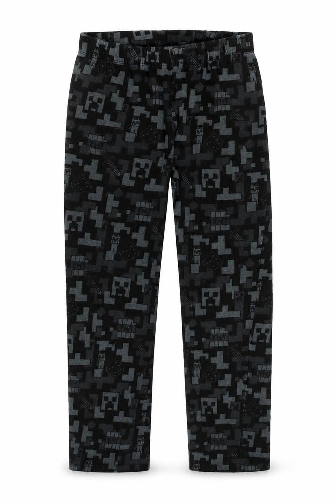 Front view of Minecraft boys’ black graphic pyjama pants 9-10 years