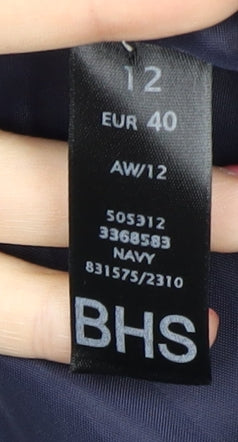 BHS Women's Navy Pea Coat - Size 12, Elegant Winter Style