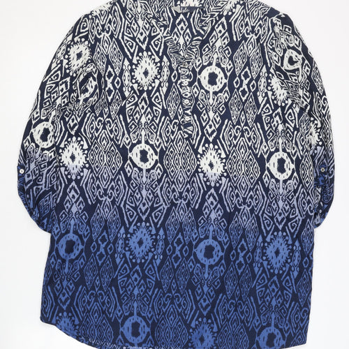 Isle Women's Blue V-Neck Geometric Blouse Size 16