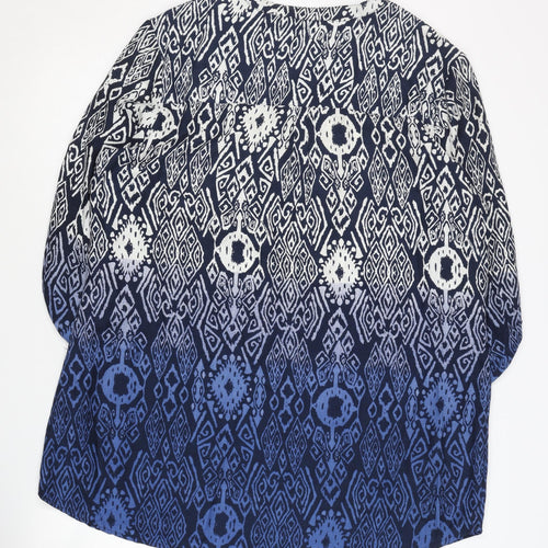 Isle Women's Blue V-Neck Geometric Blouse Size 16