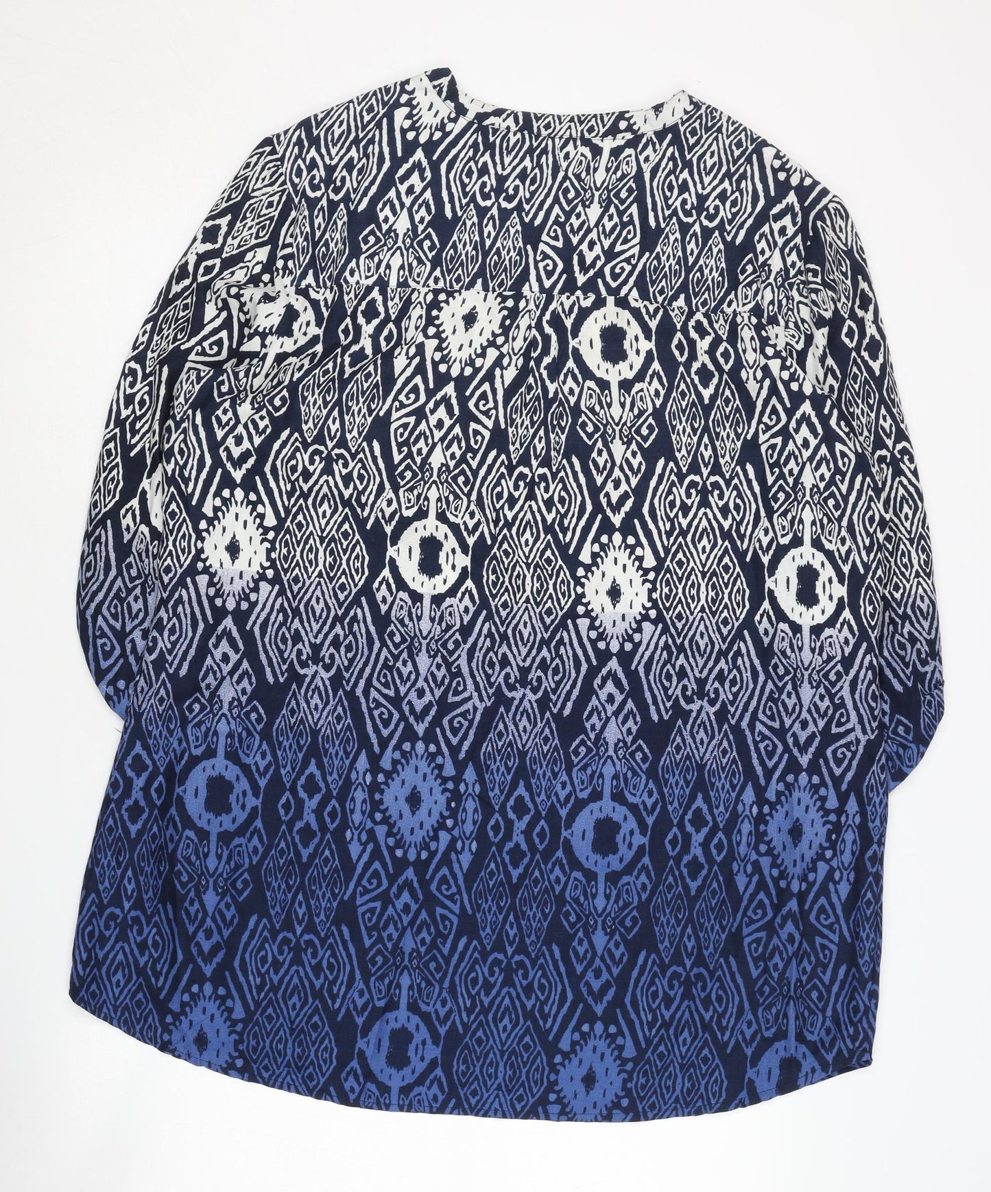 Isle Women's Blue V-Neck Geometric Blouse Size 16