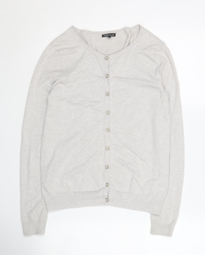 Warehouse Women's Grey Cardigan M Crew Neck Button