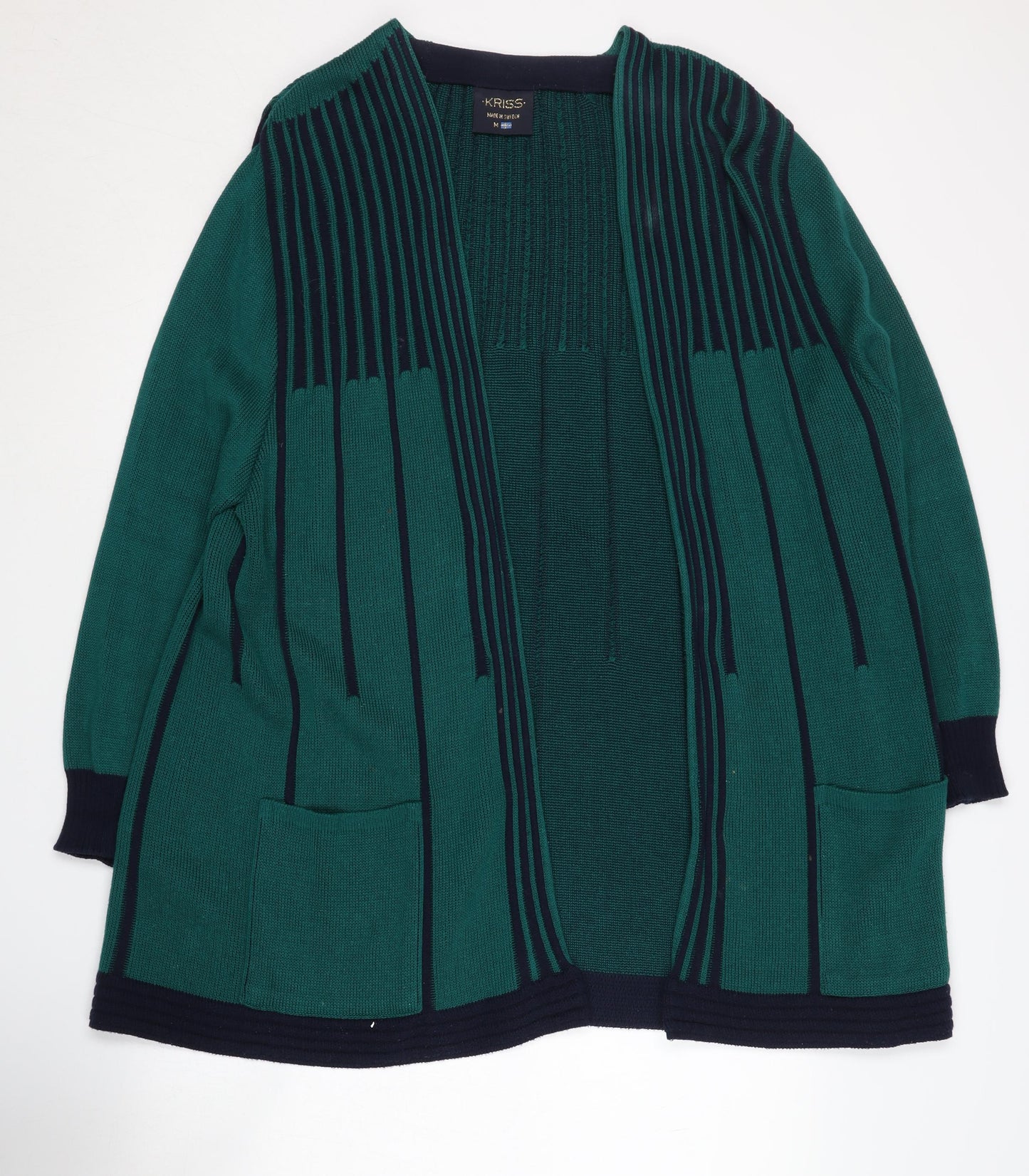 Kriss Women's Green Open Front Cardigan, Size M, Long Sleeve Knit
