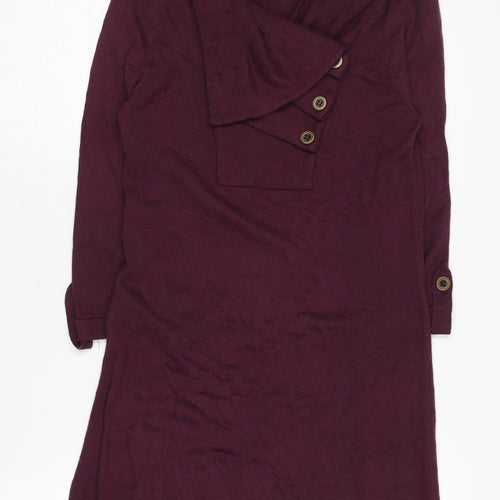 Wallis Women's Purple Knit Dress S 3/4 Sleeve Cowl Neck