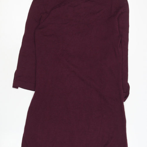 Wallis Women's Purple Knit Dress S 3/4 Sleeve Cowl Neck